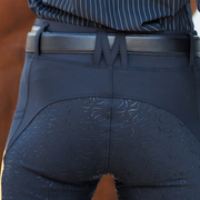 The back of the Off Course pull on breeches showing the silicone grip design and the M belt loop 