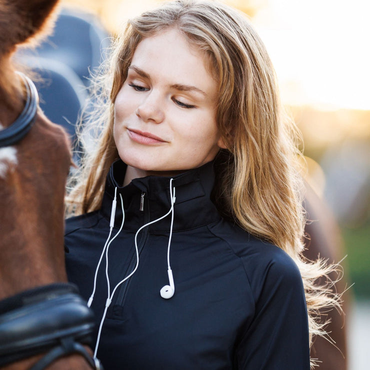 The GG 1/4 zip audio training shirt with built in earbud pockets and cord keepers-FINAL SALE