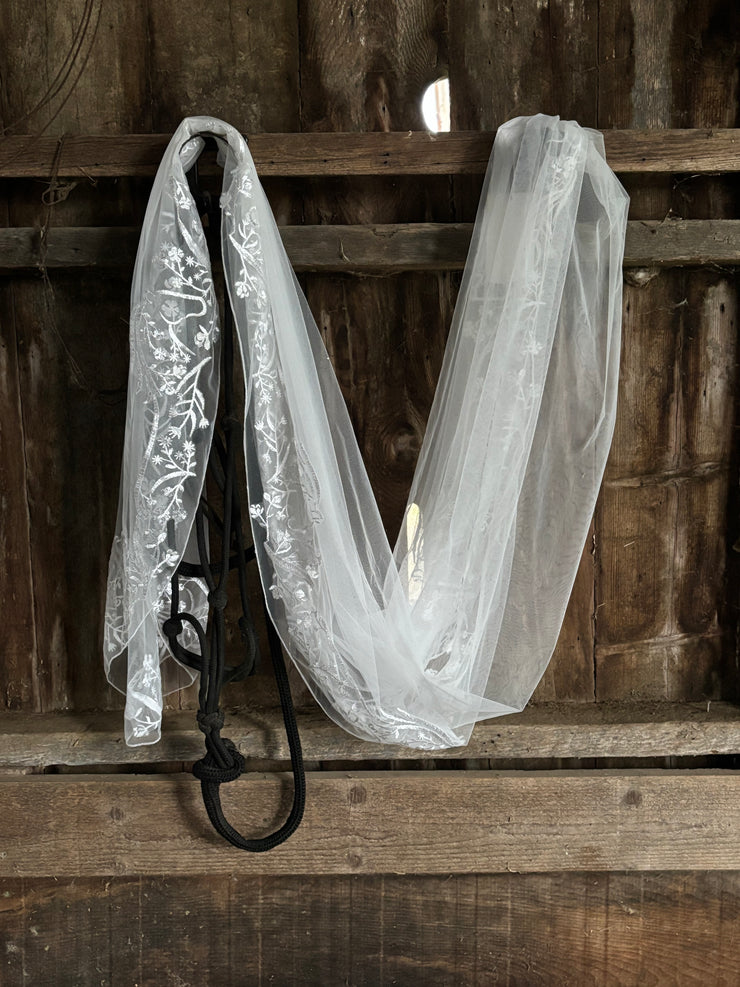 Cathedral length wedding veil with bespoke stitch appliqued embroidered horses